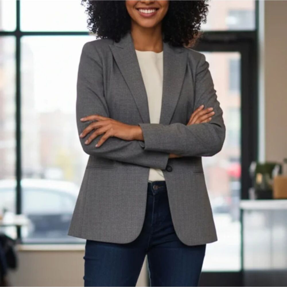 Ann Taylor LOFT | Gray Wool Blazer Jacket Office Career Quiet Luxury Work 6